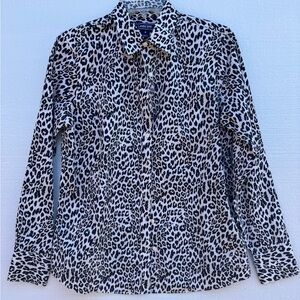 Women’s Lands End Button Long Sleeve Size 8 Leopard Print No Iron